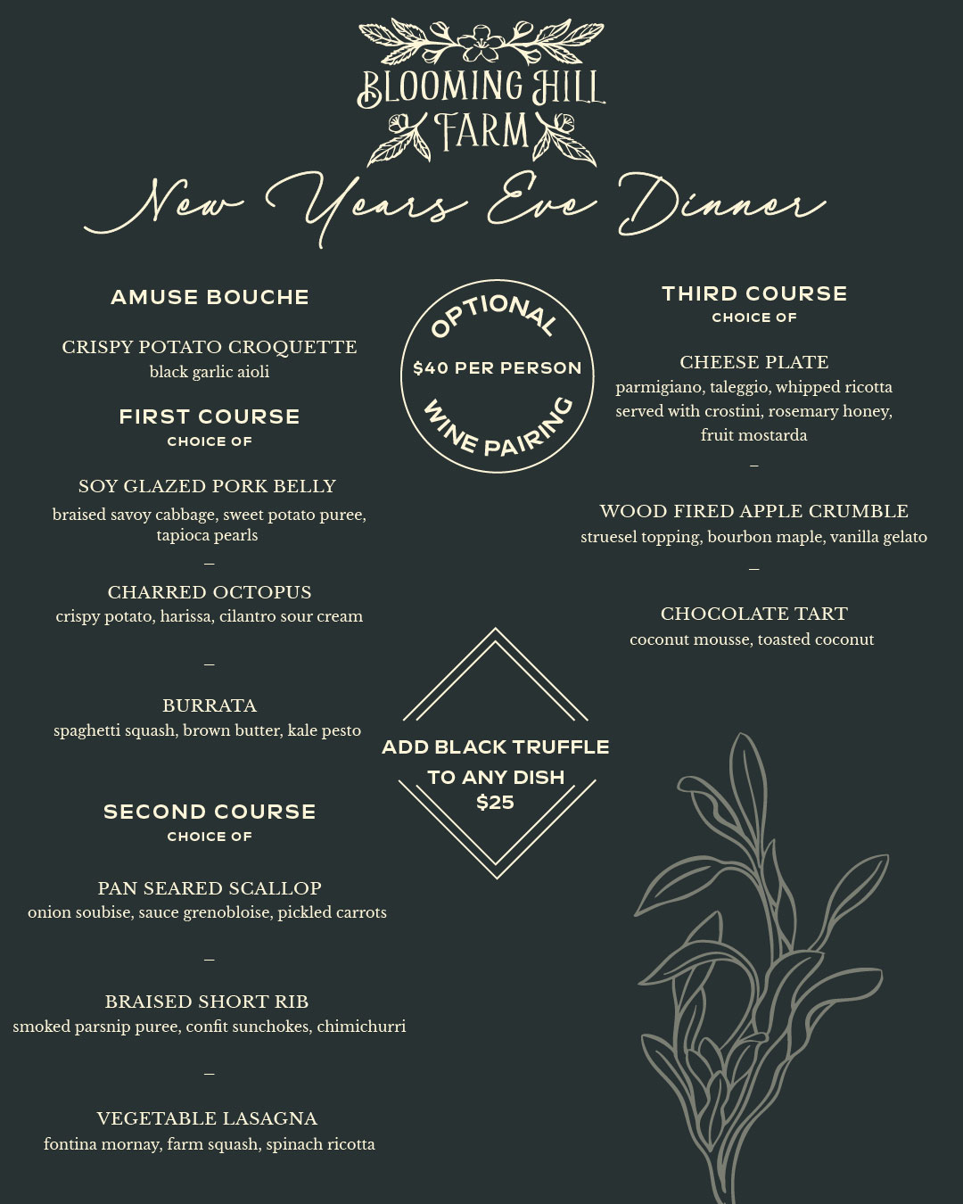 Blooming Hill Farm Menu